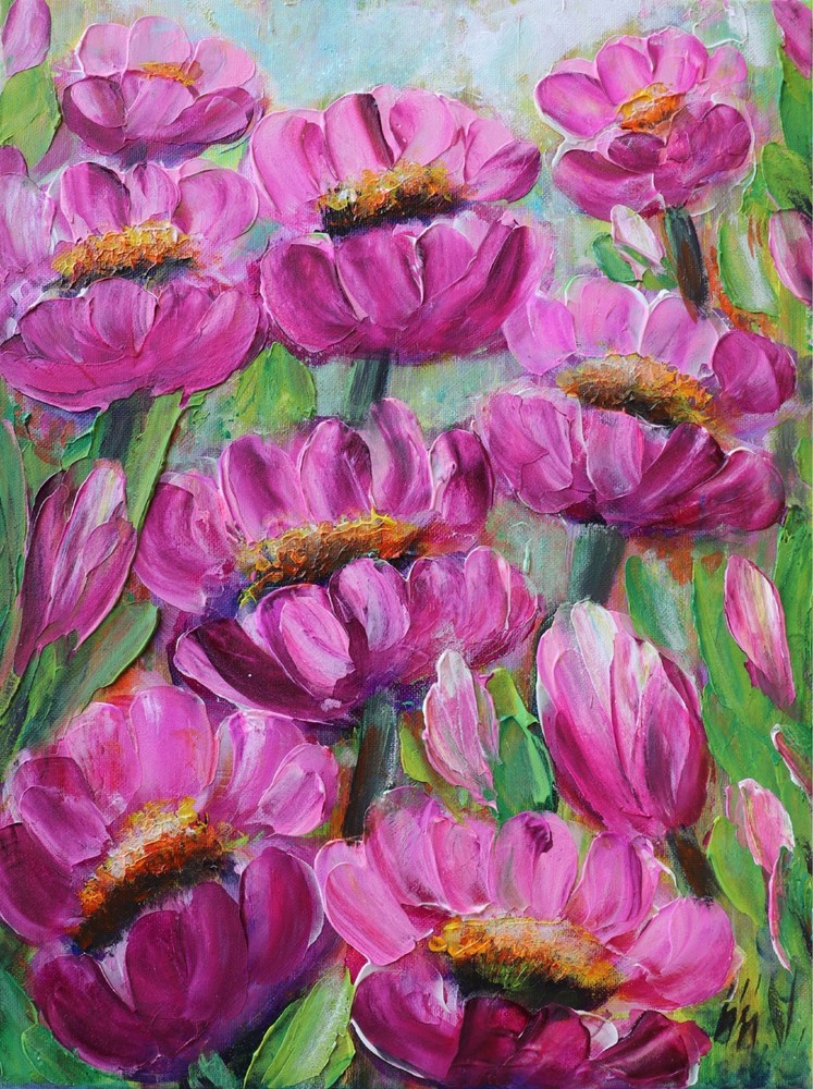 Pink Flower Painting 12×16 Original Textured Floral Canvas Art