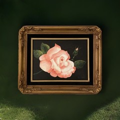 Vntg Pink Rose Original Oil Painting Still Life Floral 14” X 17” Free Ship!