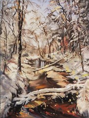 Original Oil Painting Landscape Realism Winter Journey into Woods Signed 9×12″