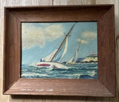 Vintage Sailing Boats Sailboat Regatta Lighthouse Ocean Scene Painting Conway ?