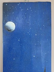 Nature Painting on Plywood Handmade Original 24″ x 4″ Trees Mountains Moon Sky