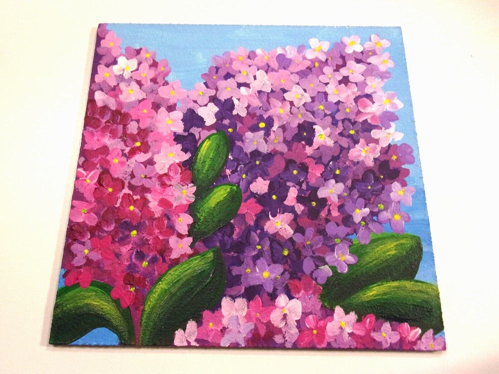 Lilac painting. Acrylic. 5 7/8 x 5 7/8 inches. Art by Katya-artist from Ukraine