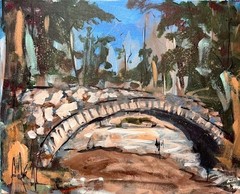 Maria Art BRIDGE 14×11 Canvas Board Original Abstract Expression Landscape Decor