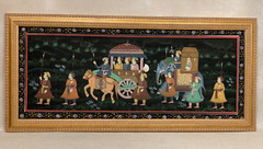INDIAN ROYALTY INDIA ASIAN PAINTING MOGUL ELEPHANT CARAVAN PALACE GUARDS ON SILK