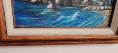 Vintage Original Acrylic On Wood Board Lighthouse/ Seascape Painting 17×14