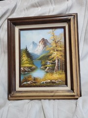 Vintage Oil Painting Signed By Artist Mountainns Cabin And Trees