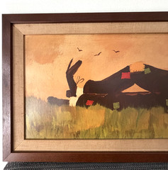 Vintage Machado Folk Art Hobo Clown Painting Signed Framed Mid Century Rustic