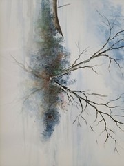 Row boat In Marsh. Watercolor bato. Double matted and framed. 15″x20.5″