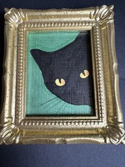 Black Cat,funny,cute,original,miniature Painting,small,mini,framed