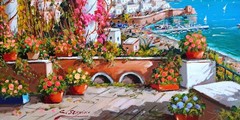 AMALFI PAINTING ITALY SEA PANORAMA by PAINTER SANNINO ITALIAN Italien malerei