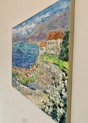 Italian Coastal Town Impasto Oil Painting On Canvas Abstract Italy Seascape