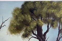 16″ Oil Painting Canvas Lea Mikel Countryside Landscape Blue Sky Trees Art #17