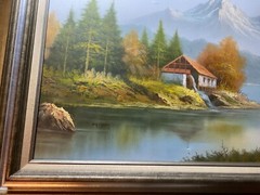 Huge M Young „Mountain Landscape Scene“ Oil Painting – Signed And Framed