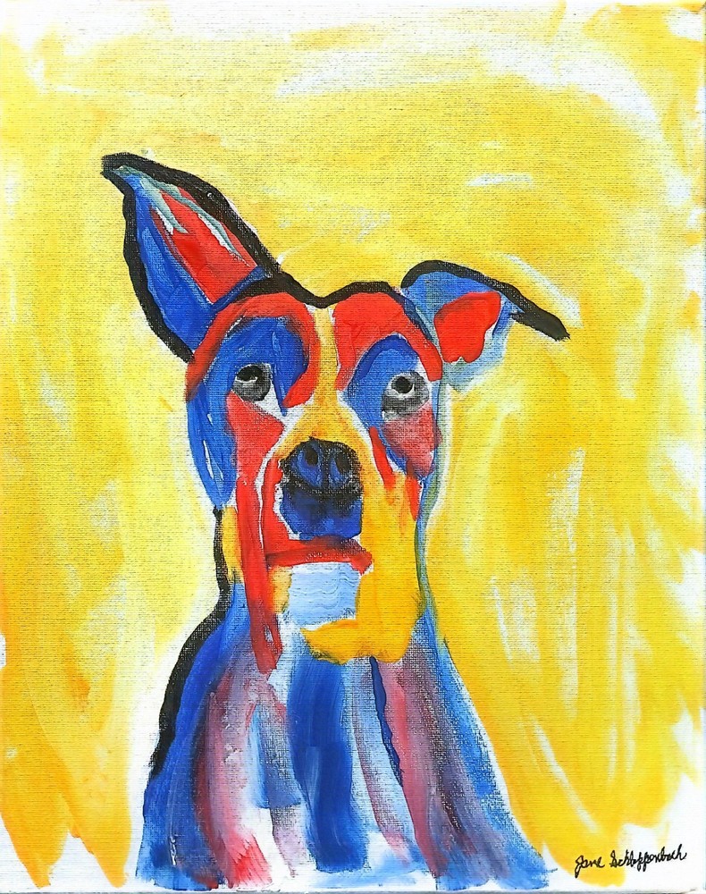Bold Colorful Expressionistic Signed Original 11×14 Art Canvas Cute Dog BACH