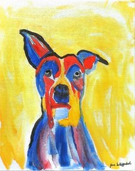 Bold Colorful Expressionistic Signed Original 11×14 Art Canvas Cute Dog BACH
