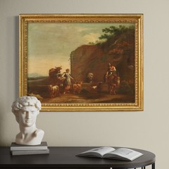 Roman school antique painting oil canvas artwork bucolic landscape 17th century