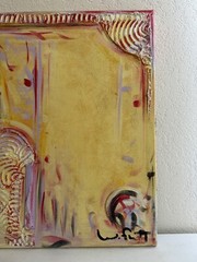 Mixed Media Signed Abstract Painting on Canvas Titled Simon Told