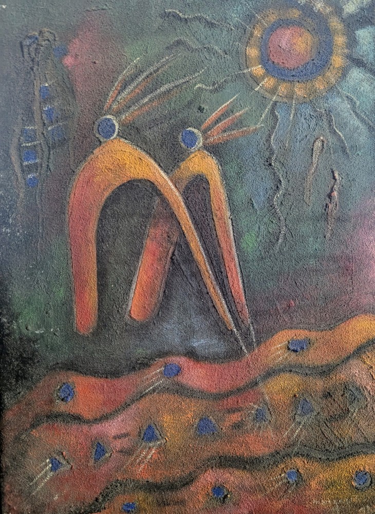 ORIGINAL HAITIAN ART PAINTING BY DENISE MANGONES 1216 LES INDIENS – ENCAUSTIC