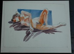 Beautiful Modernist Gouache & Pencil of A Reclining Nude Woman
