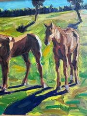 Large Signed Rene Guerin Oil Painting Horses in Florida Landscape 36″X30″