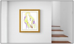 Linda Le Kinff Original Watercolor Painting Signed Female Figure Framed Artwork