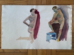 Abstract Watercolor Painting Male Figures Peter Feldman 14×22 Gay Int