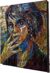 GIRL PORTRAIT OIL█PAINTING REALISM ART█SIGNED VINTAGE ORIGINAL OUTSIDER SCREAM A