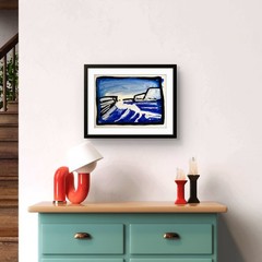 SLOOG Original Art Bold Line Modern Abstract Landscape Art 9×12 Glaciers Waves
