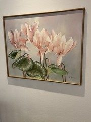 Large Oil Painting By R.Atkins Cyclamen Flowers Pastel Impasto RARE FIND Vntg