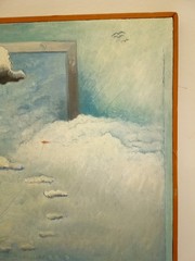 Vintage surrealist oil painting John Lurkins Coll. of Charles Knowbend 20×24″