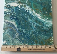 12″ x 24″ Acrylic Pour Tropical OOAK ByKathy Bradley Turquoise Gold White Signed