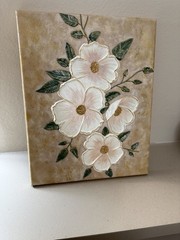 Handmade 3D Floral Wall Art,Textured Flower Beige Botanical Painting .36 x 28 cm