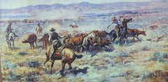 Charles Marion Russell Roundup Giclee Ptint 22.5″x39.5″ Framed & Matted Glass