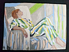 Hand Painted Acrylic Painting „Between Wake and Sleep“. Signed