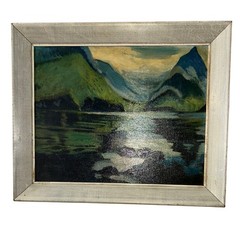 Vintage Daler Board Oil Painting Mountain Lake Landscape Framed 20×16 England