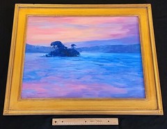 American Southwest Landscape Sunset Original Oil Painting in Gold Leaf Frame