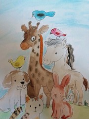 GAT ORIGINAL Painting WATERCOLOR Painting Giraffee Horse Cat Dog Bunny Bird Art
