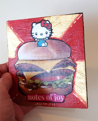 Colorful Modern Pop Art Sanrio Hello Kitty Hamburger Original Collage Wood Panel
