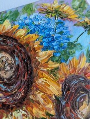 SUNFLOWERS ORIGINAL OIL Painting impasto 10″x 8″ by Olga Diduh.