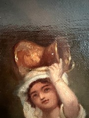 Antique Italian Oil Painting Peasant Woman Portrait 19th C. Signed Genre Art