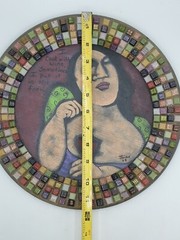 Original Mosaic/Oil Painting On 12″ Round Wooden Plate ,Signed By Artist