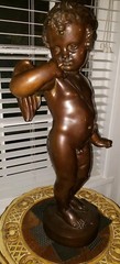 Antique 19th C Very Large And Heavy Bronze Of A Cherub 31 inches High!