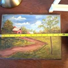 Original Landscape Rustic Painting With Barns Trees On Wood Panel Signed Witt