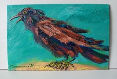 Raven Impasto Painting Original Art Impression Oil Painting 5.5 x 8.6 in