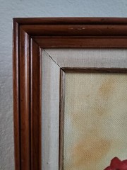 Red Geranium Floral Still Life | Original 1970s Oil Painting Rustic Framed 20×24