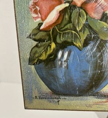 Original Oil Painting Still Life Pink Roses in Vase 12″x6″ Artist Signed