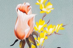 Murial, Two Rose Flowers Original Paintings Signed Muriel Framed Artworks
