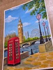 London Street Acrylic Painting Big Ben British Landmark Travel Gift А4 Art