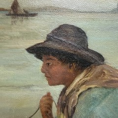 Oil on Canvas “Boy Fishing” Copy of Antonio Ermolao Paoletti Nautical Art