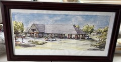 Original Mid Century Modern Architectural Watercolor Rendering Golf Club House